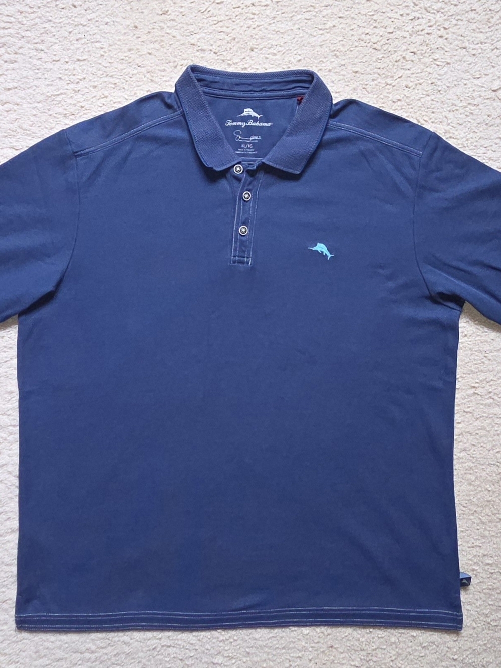 Tommy Bahama Blue Polo with Light Teal Dolphin Accent Size Large